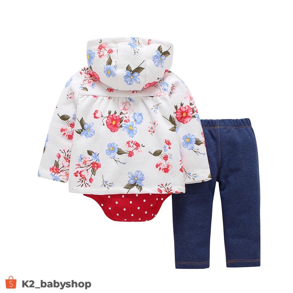 BABY K2 - BABY JAKET SET 3 IN 1 MOTIF BUNGA KODE 00003