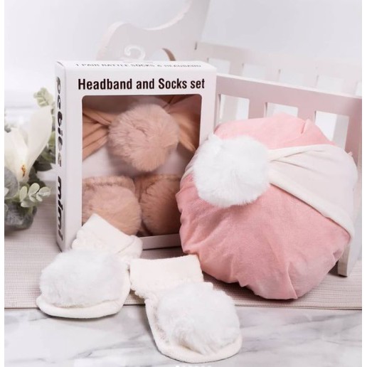 Petite Mimi Pom Headband + Socks - Bandana Kaos Kaki Bayi