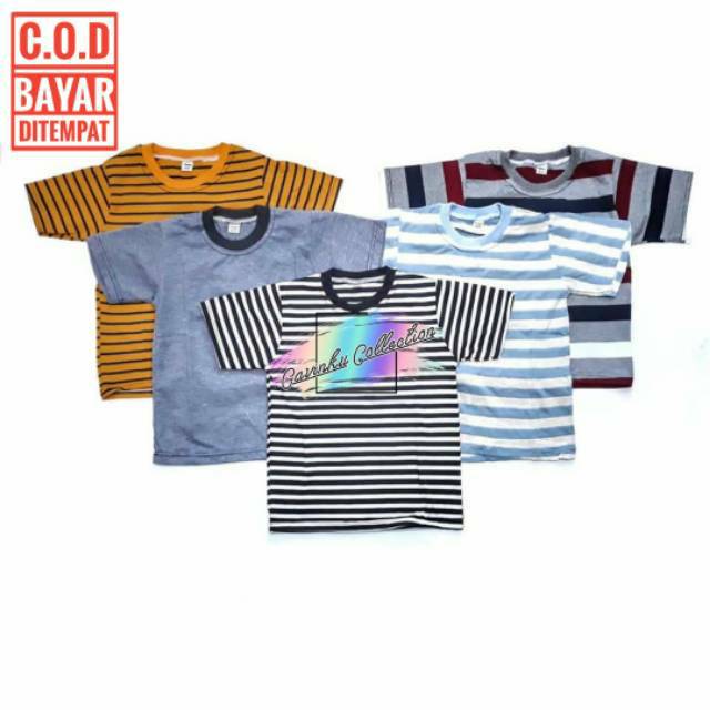 Kaos Anak Laki Laki Perempuan Cowok Cewek Motif Salur Belang Oblong Murah 1 2 3 4 5 6 7 8 9 10 Tahun 11 12 Bulan Thn Th Bl Bln Distro Kekinian Setelan Lengan Pendek