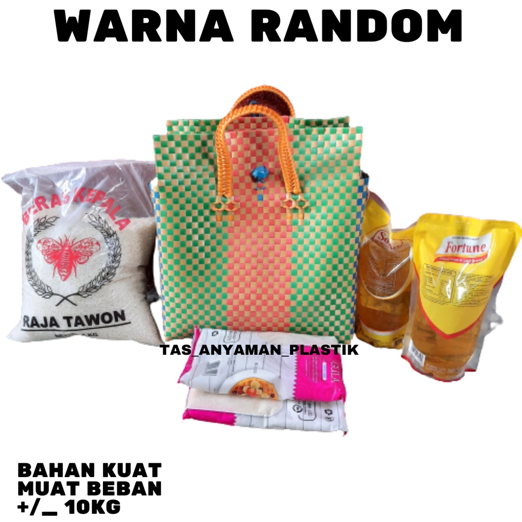 Keranjang Serbaguna Anyam Basket Tas Anyaman Plastik Hampers Parcel Souvenir Belanja Muat Kotak Nasi Pakai Penutup dan Kancing Ukuran Besar