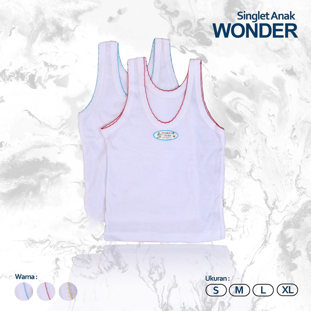 3 Pcs Singlet Wonderkids - Kaos Dalam Anak Laki-Laki / Perempuan - List 3 Warna