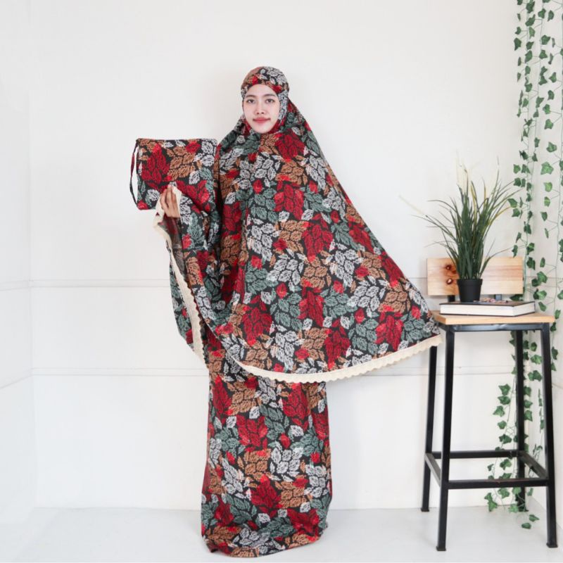 Mukena dewasa saten Apple motif Renda