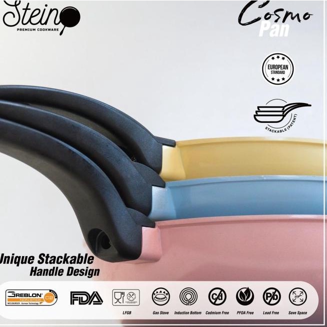 ｀↓ Stein Steincookware Cosmo Pan Unique Stackable Handle Floating Design (Pasti murah)