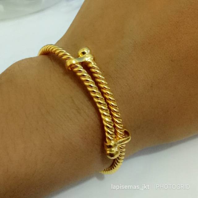 Gelang lilit tinju kecil lapis emas 24k