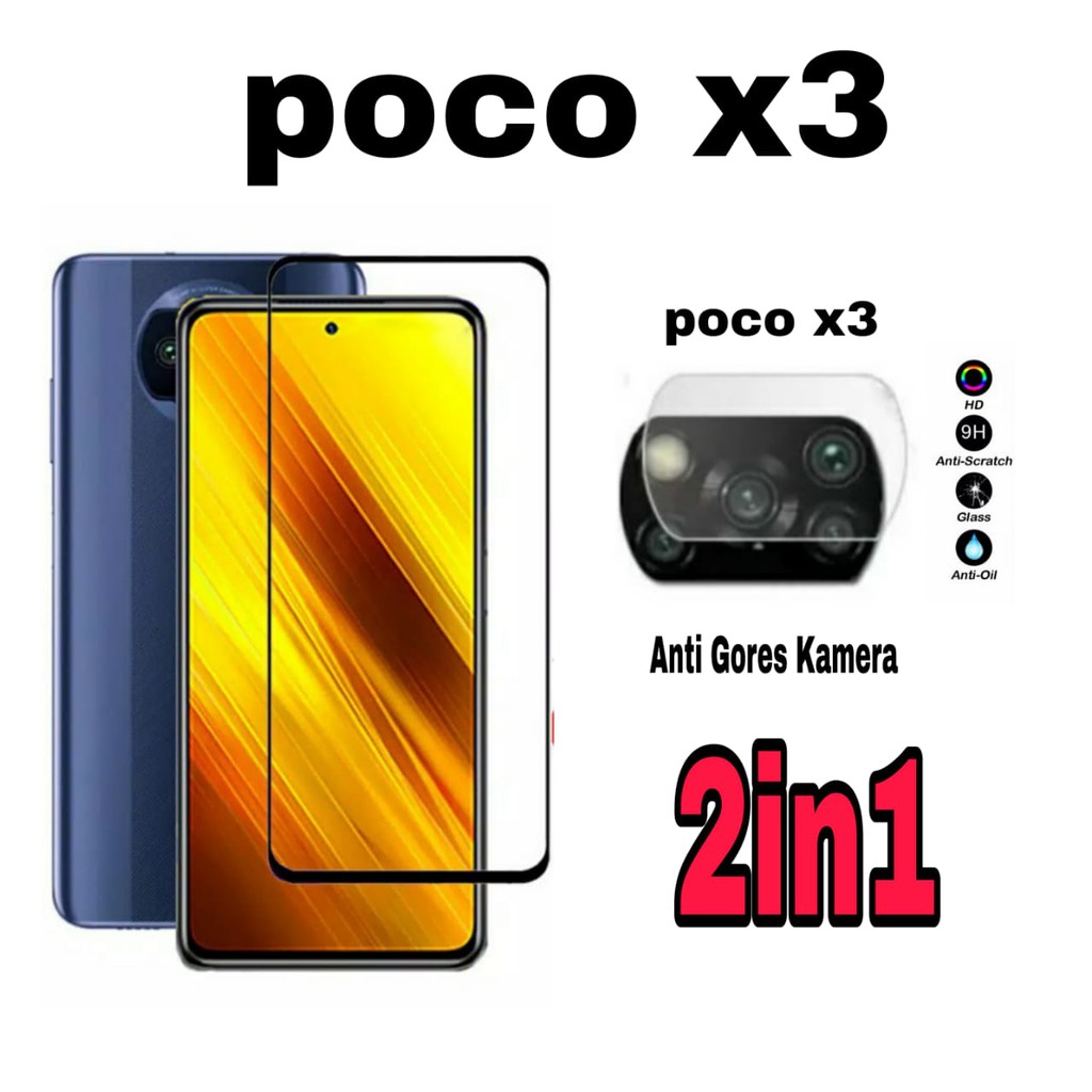 PROMO Paket 2in1 Tempered Glass XIAOMI POCO X3 NFC X3/ POCO M3 Anti Gores Kaca Pelindung Kamera Belakang