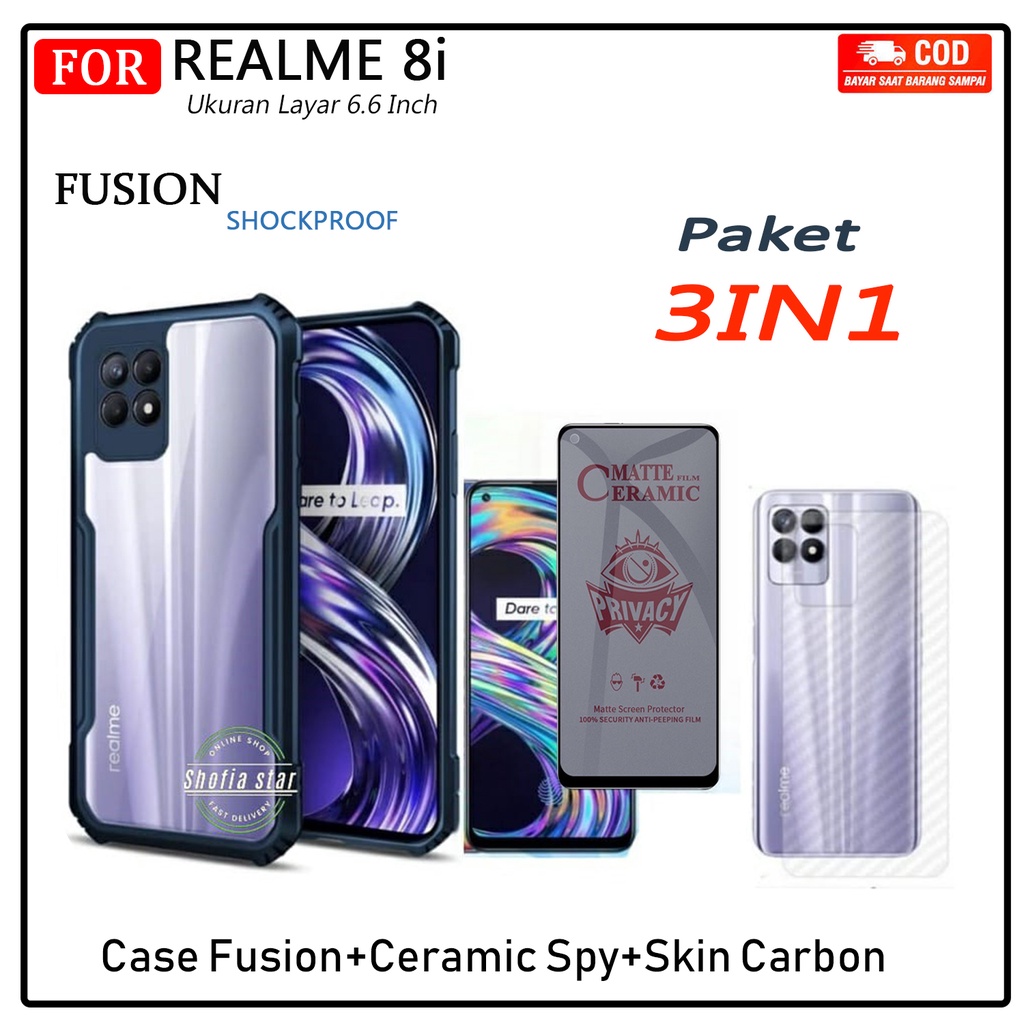 PAKET 3IN1 CASE XUNDD REALME 8i SOFTCASE SHOCKPROOF TRANSPARAN CAMERA PROTECT CASING