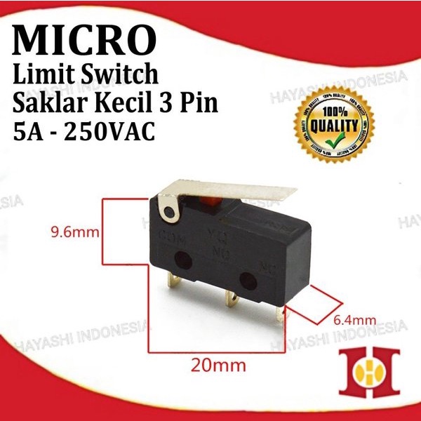 Micro Limit Switch Saklar Kecil Mini On Off NO NC 3 Pin Gagang 5A 250V-10pcs