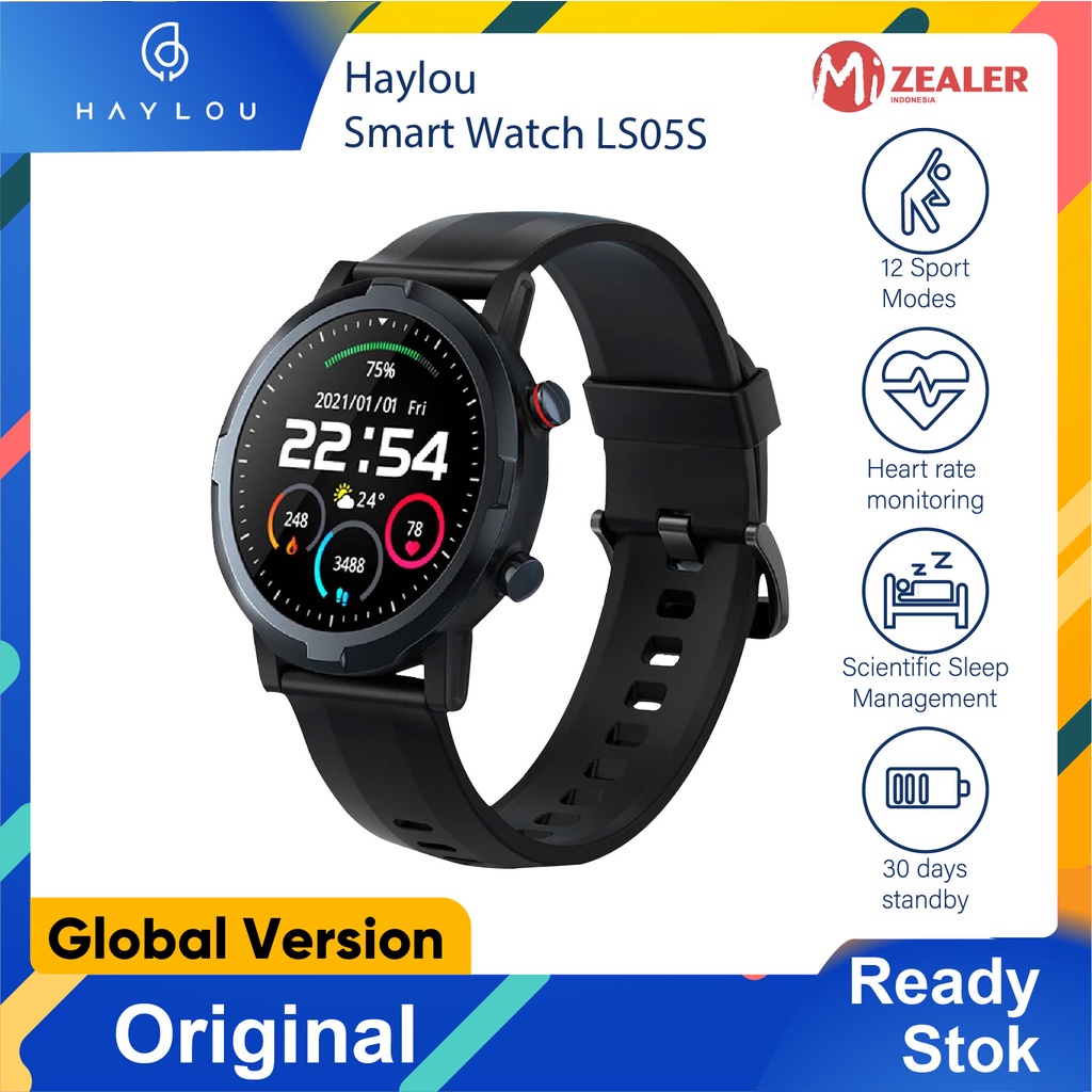 Haylou LS05/LS05S Solar Smartwatch Jam Tangan Global Bluetooth 5 12 Sports Mode Sleep Management APP IP68