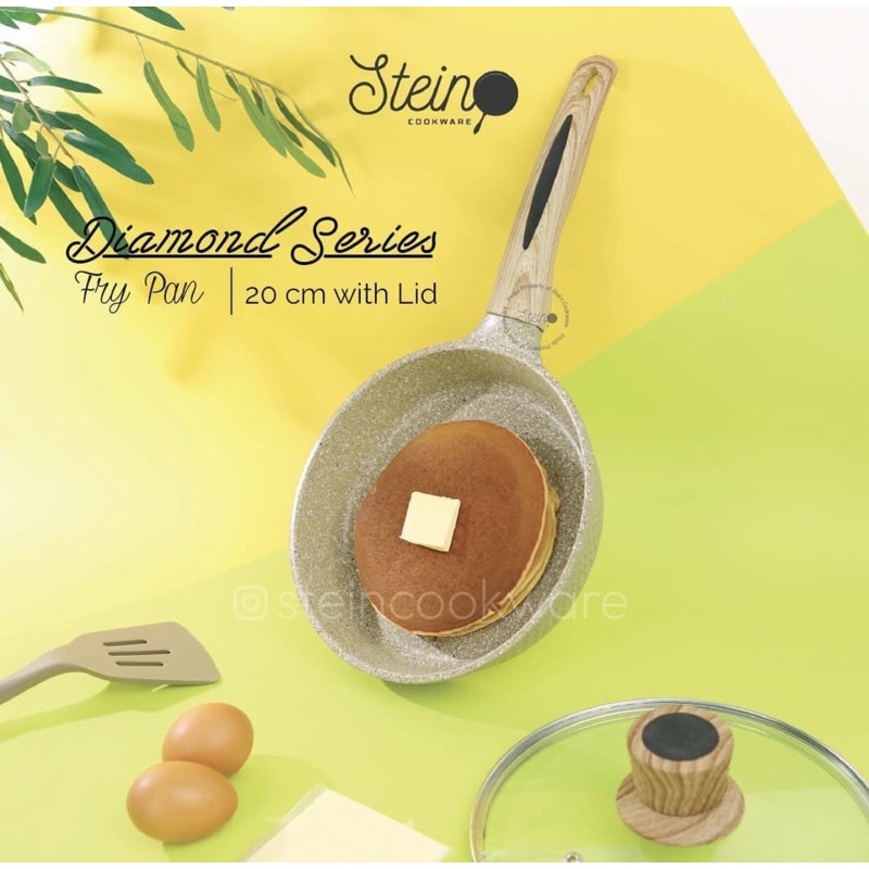 Panci Penggorengan Stein 20CM Diamond Fry Pan Granite + Lid Tutup Kaca Stein Cookware