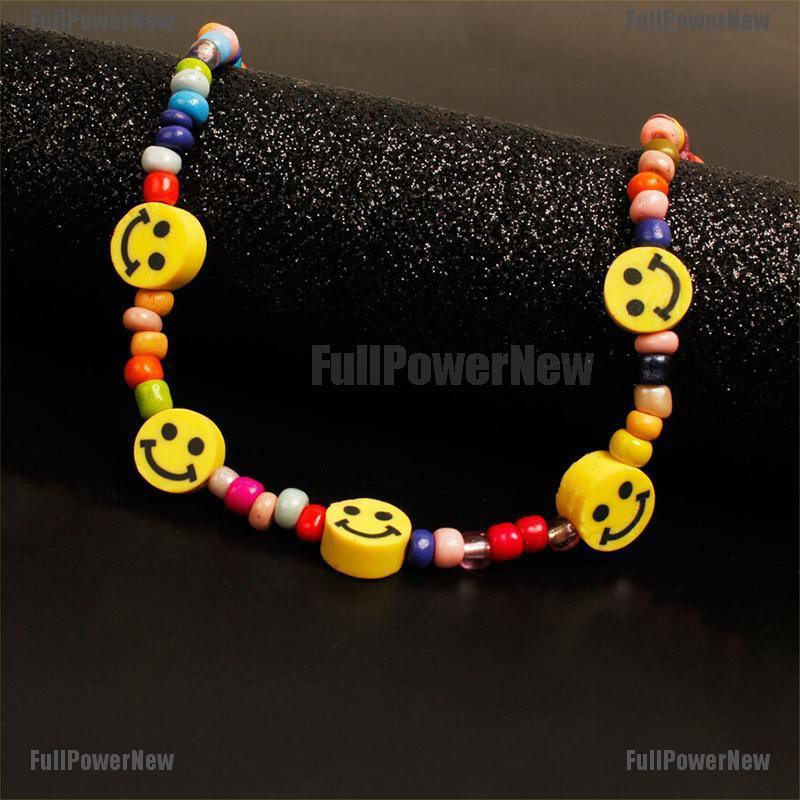 (FULL Jy) Kalung Choker Gaya Bohemia Motif Smiley Face Aksen Manik-Manik Untuk Perhiasan Wanita / Musim Panas