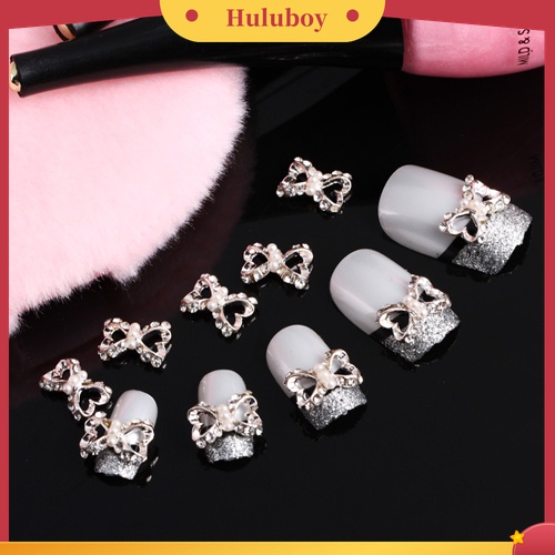 Huluboy Huluboy♡ 10pcs Stiker Kuku DIY Bentuk Pita Dengan Berlian Imitasi