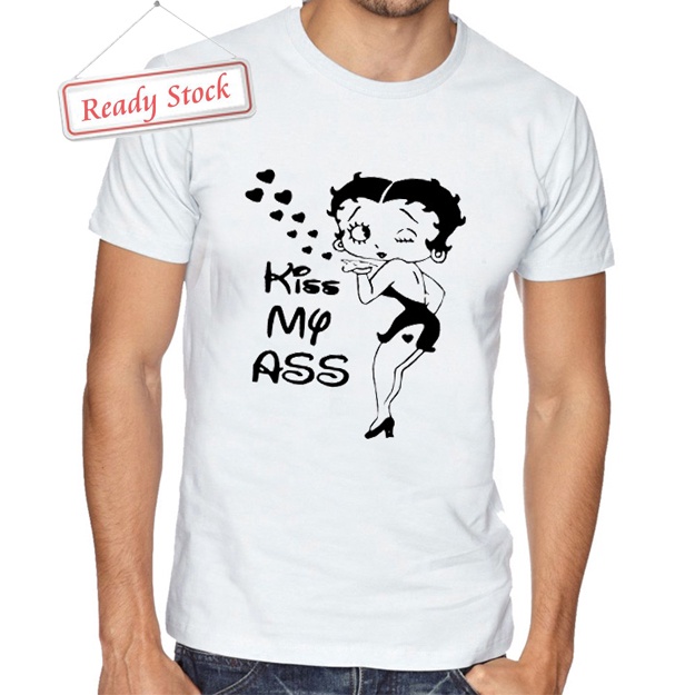 Kaos Betty Boop Kiss My Ass Tshirt Casual Unisex T-SHIRT Bahan Katun New Cotton Tees