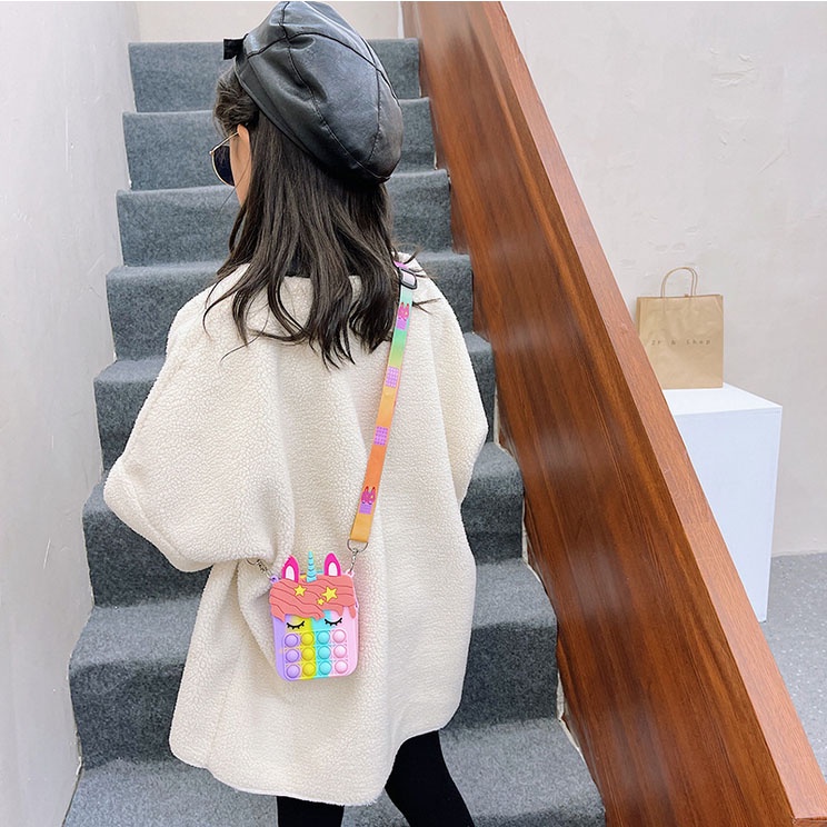 Tas Pop It Anak Unicorn Import Selempang HP Rubber Jelly Slingbag Lucu Karakter Perempuan Laki-Laki Fashion Murah Grosir COD TOKO92