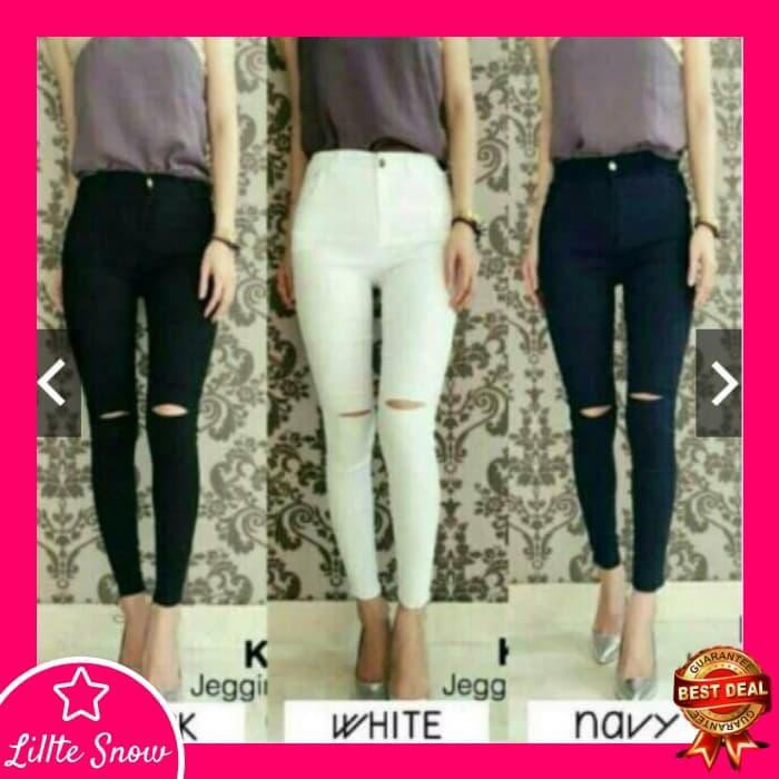 Terlaku Celana Jegging Sobek Satu 501- Celana Wanita 501 - Putih