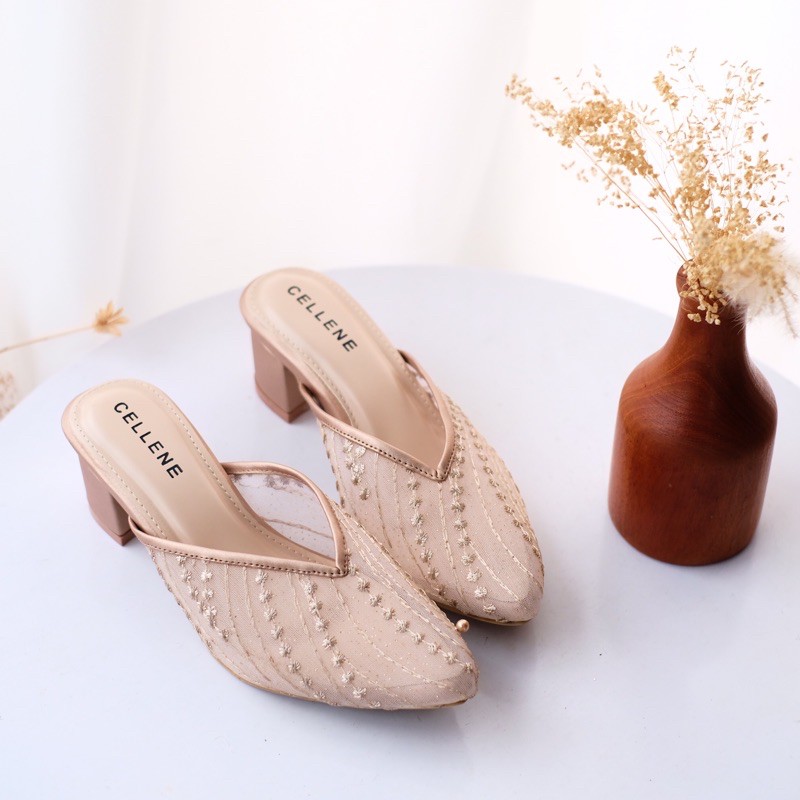 Cellene • IRISH Lace Heels 37-42 | Wedding Shoes Brukat Lace 5cm Wisuda Lamaran-Metalic Mocca
