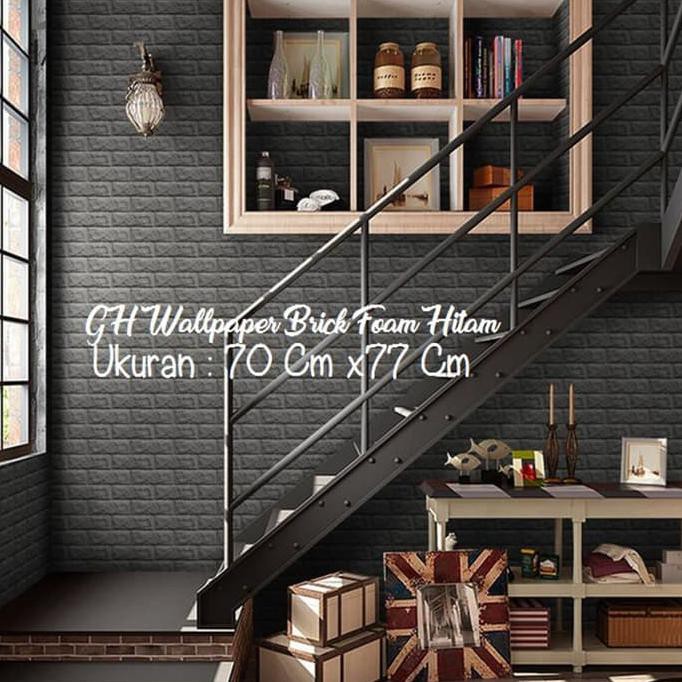 WALLPAPER 3D BRICK FOAM HITAM / BLACK WALLPAPER BATA TERLARIS
