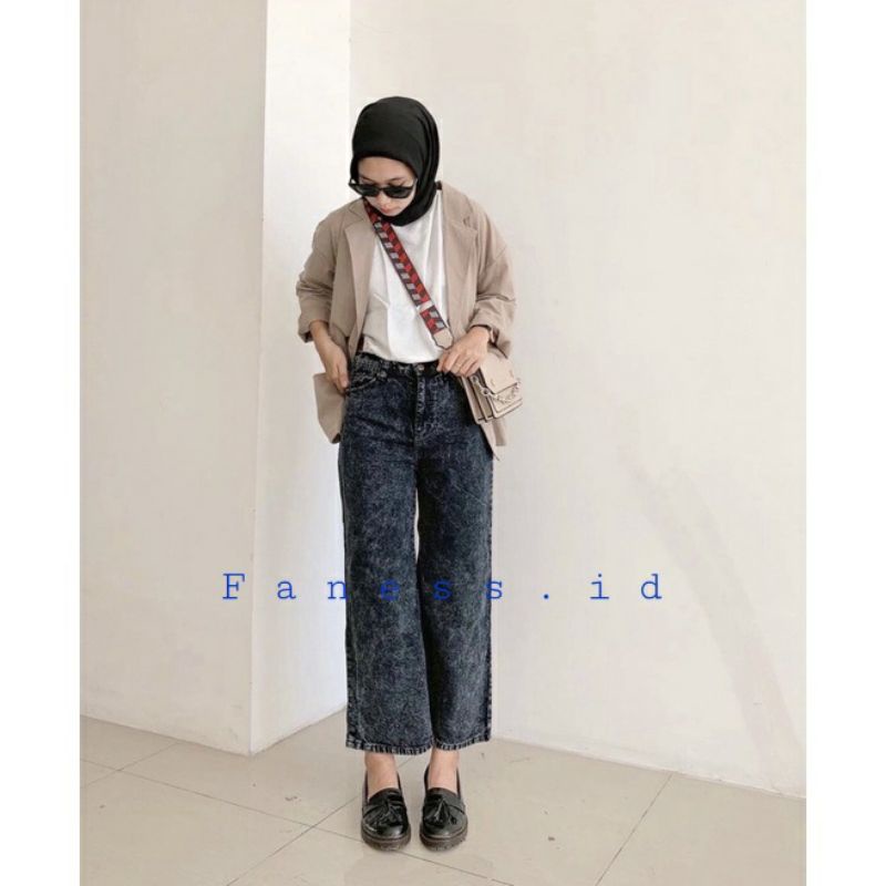 Highwaist kulot jeans wanita snow black - Kulot Jeans Wanita