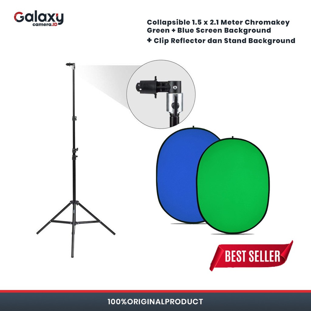 Collapsible Chromakey Green + Blue Screen Background + Clip Background + Light Stand