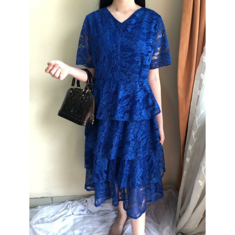 Ken-109 Dress pesta tingkat brokat semi long dress Dress kondangan