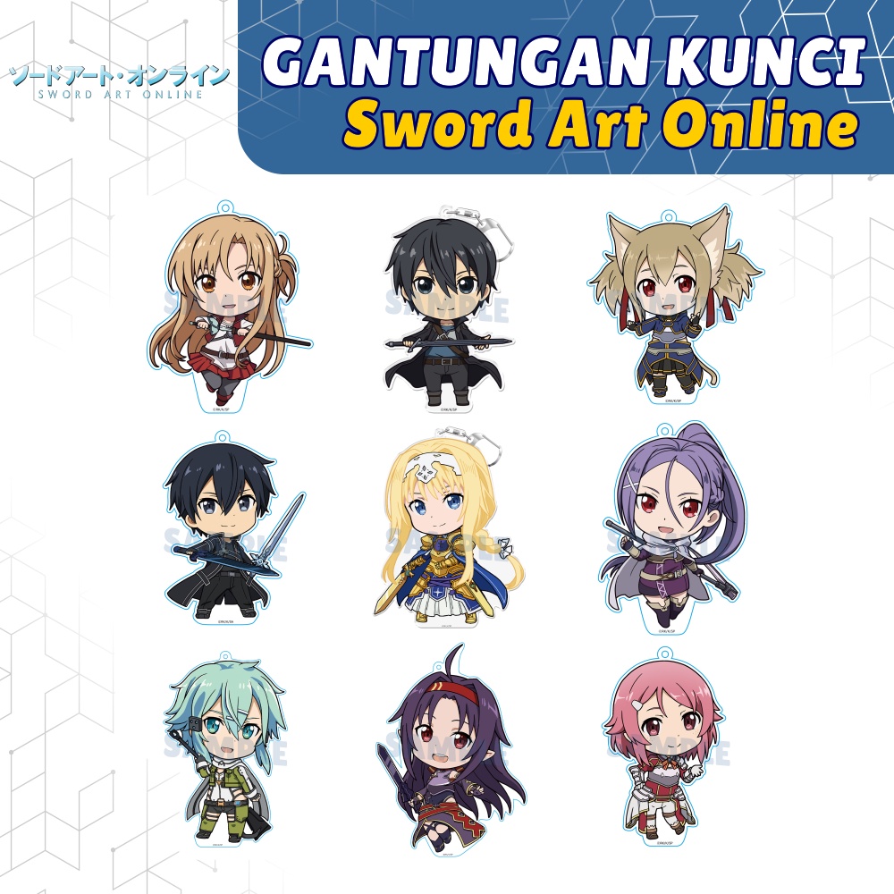 GANCI SWORD ART ONLINE CHIBI Keychain Gantungan Kunci Anime SAO Kirito Asuna Alice Schuberg Silica Ayano Konno Yuuki Lizabeth Lizbeth Sinon Tozawa Mizumi