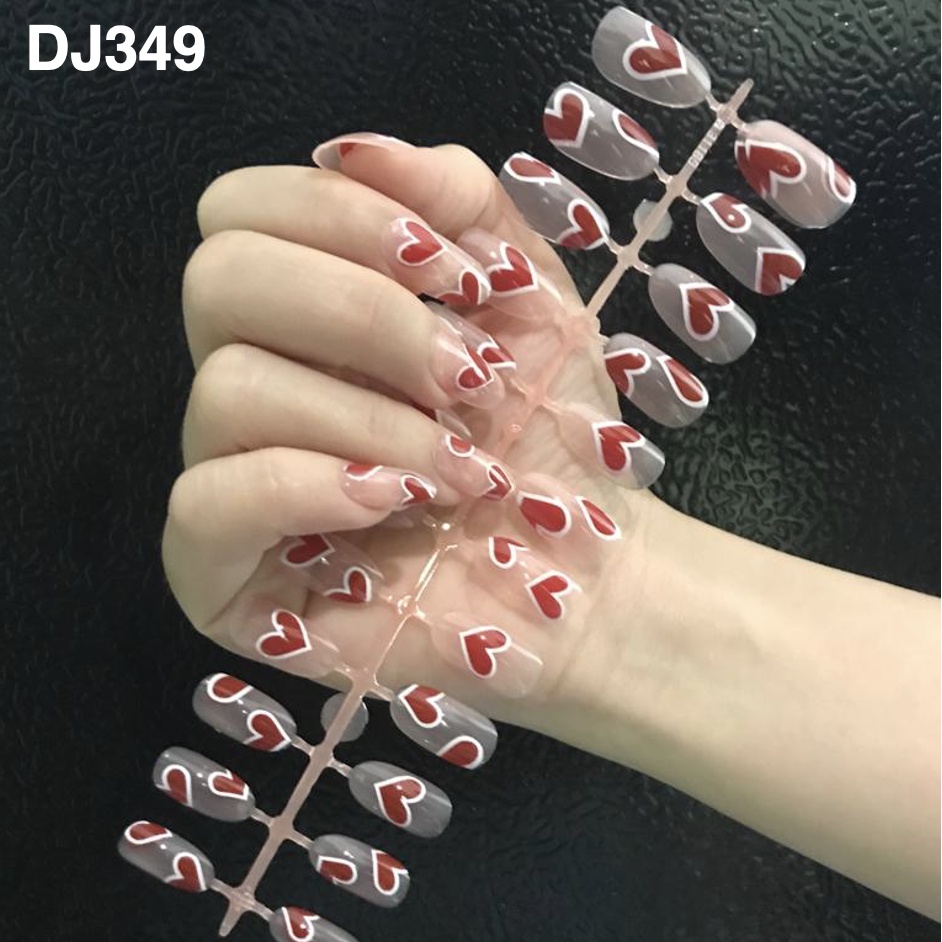 24Pcs Kuku Palsu Motif Series 2 / Fake Nails Motif Gliter Glossy Nude / Nail Art Kuku Palsu