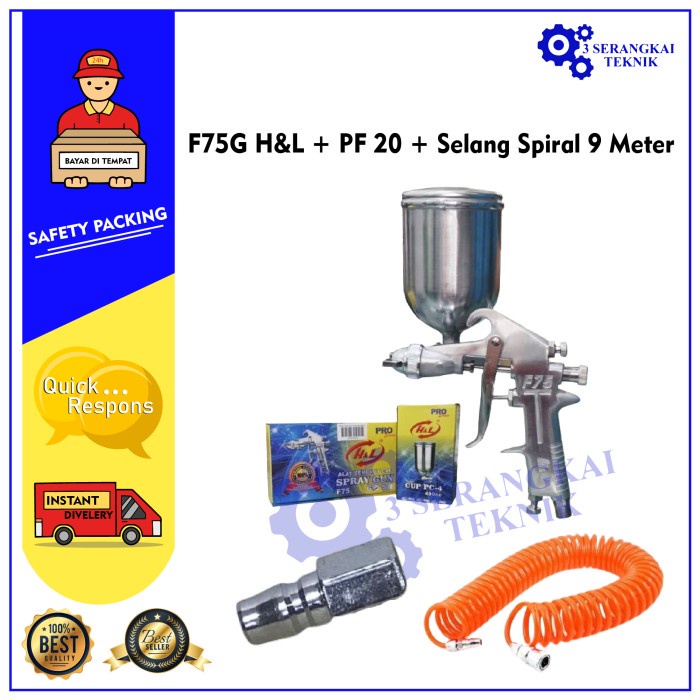 PAKET F75G H&amp;L + PF 20 + Selang Spiral 9 Meter