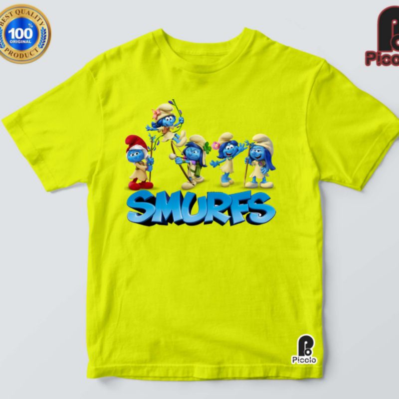 kaos anak smurfes lengan pendek bahan premium