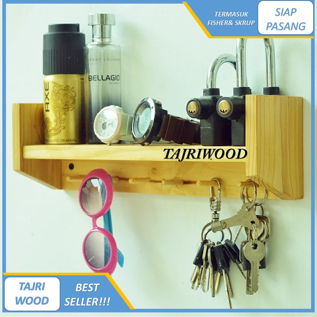 Rak Dinding Kayu Tempat Gantungan Kunci / RAK DINDING KAYU GANTUNG