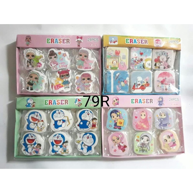 

24pcs stip / penghapus / eraser bentuk doraemon lol bts hijab