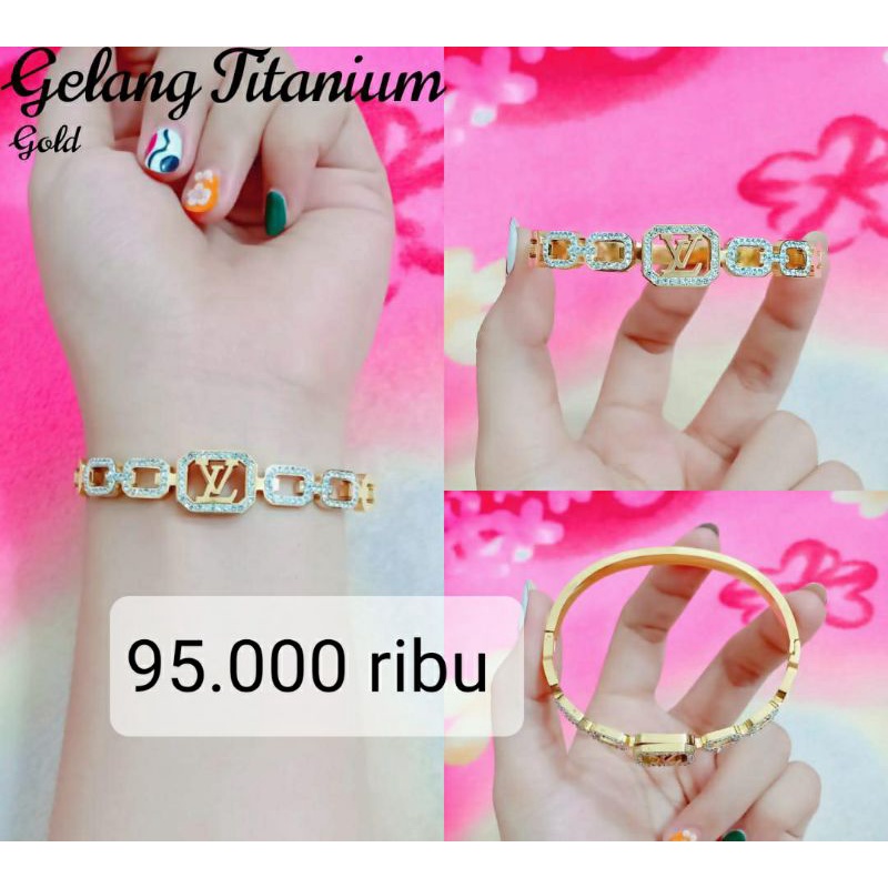 gelang titanium asli warna mas