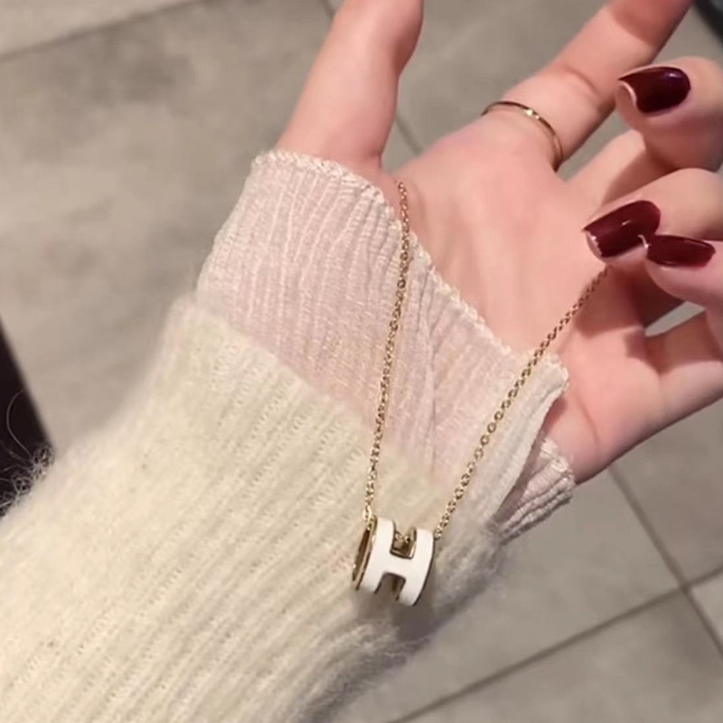 Kalung Rantai Klavikula Desain Huruf H Untuk Aksesoris Wanita