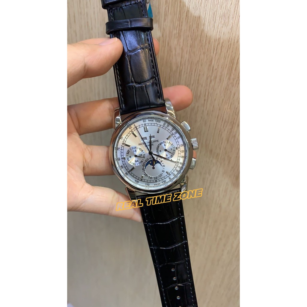 JAM TANGAN REAL PATEK PHILIP LEATHER 58152 BLACK-SILVER GARANSI 1TH