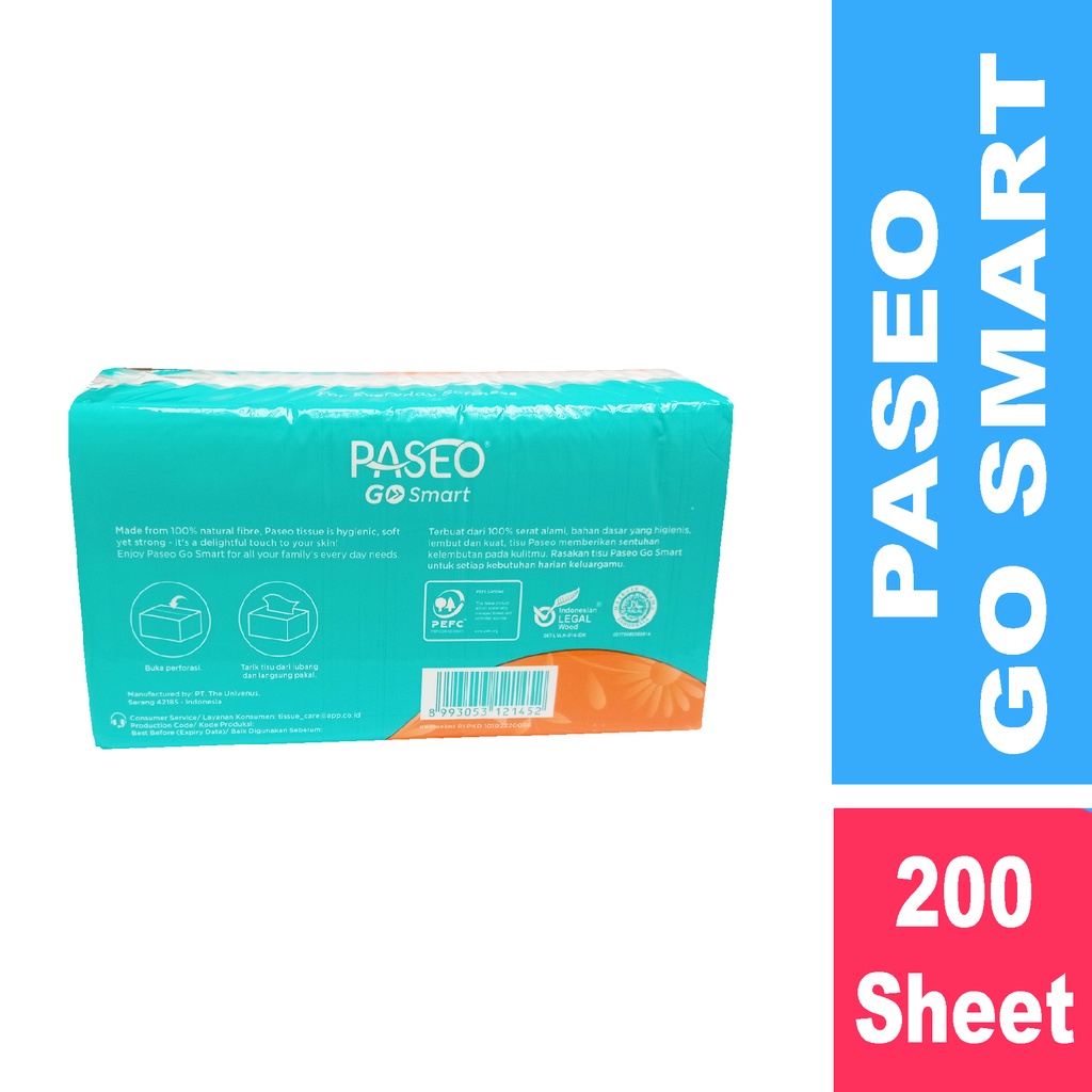 PROMO HEMAT [4 PACK] Tissue Tisu Facial PASEO Go Smart 200 Sheets 2 Ply - Tisu Pembersih Wajah 2ply