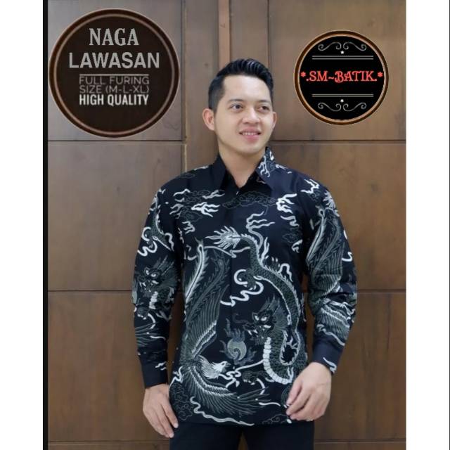 Batik Solo NAGA BURUNG LAWASAN Kemeja Pria Katun Halus Sragenan Full Furing