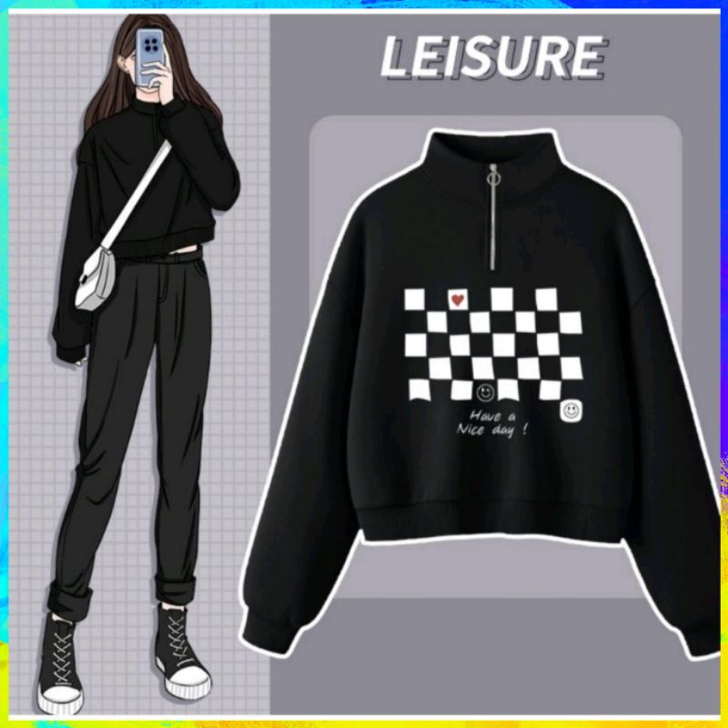 [MURAH] Sweater Wanita Crop Korean Style Catur Crewneck Hoodie Sweater Oversize Switer Sweter Sweate