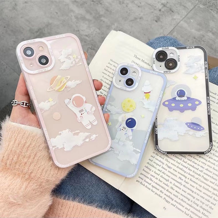 Soft Case Silikon TPU Transparan Motif Astronot Untuk Iphone 12 13 SE 6 6S 7 8 Plus X XS XR 11 Pro Max