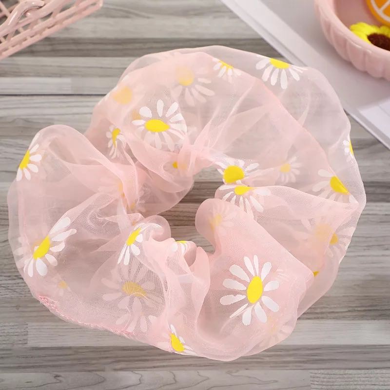 Ikat Rambut Elastis Aksen Bunga Daisy Bahan Mesh Gaya Korea Untuk Wanita/Scrunchie