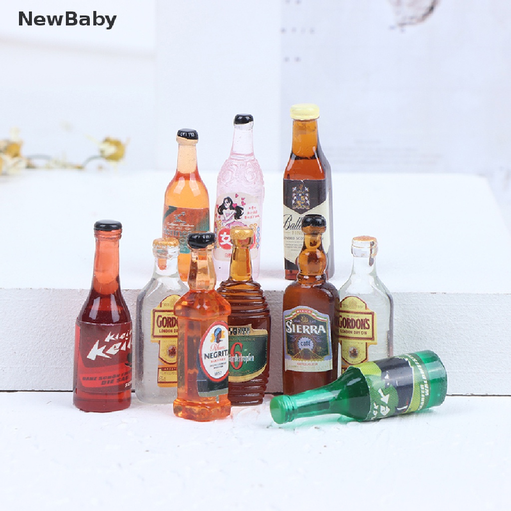 Newbaby 10Pcs / Set Mainan Miniatur Botol Wine Skala 1: 12 Untuk Aksesoris Dapur Rumah Boneka