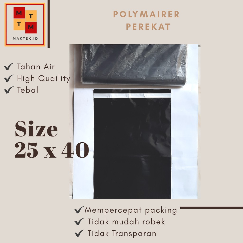 

(BISA COD) Plastik Packing Polymailer Hitam 25 x 40 cm Tebal 0,04 mm Perekat
