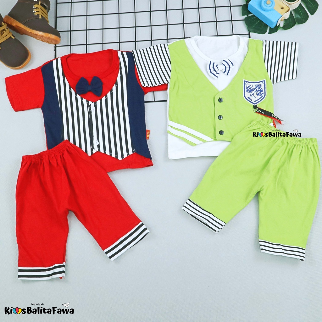 Setelan Rompi Baby Colin uk 3-18 Bulan / Export Class Set  Baju Bayi Laki Kaos Rompi Celana Lengan