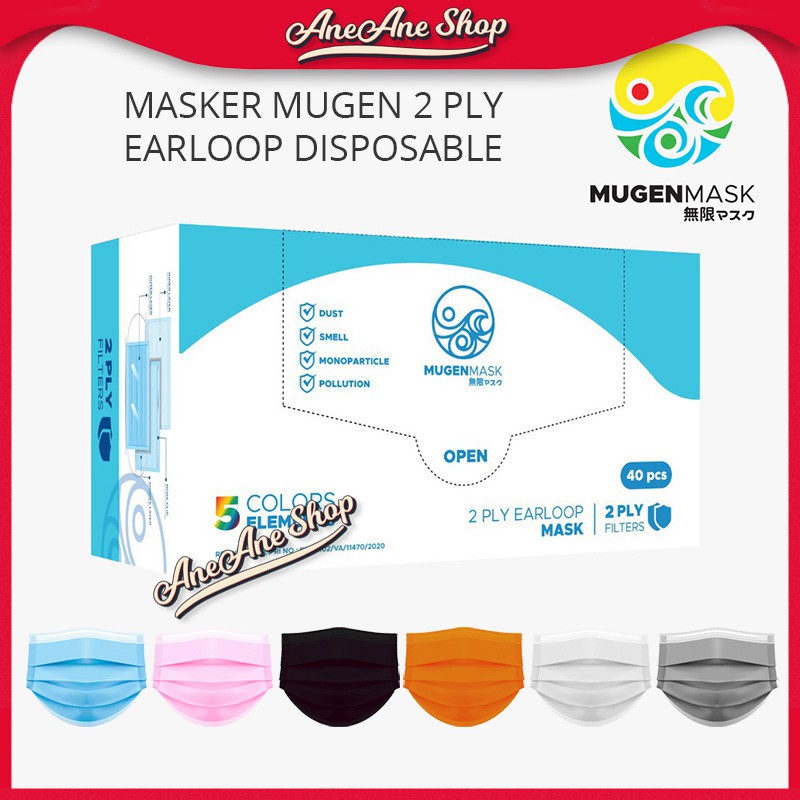 MASKER MUGEN 2 PLY EARLOOP DISPOSABLE PROTECTIVE MASK ISI 40 PCS IZIN KEMENKES 2PLY