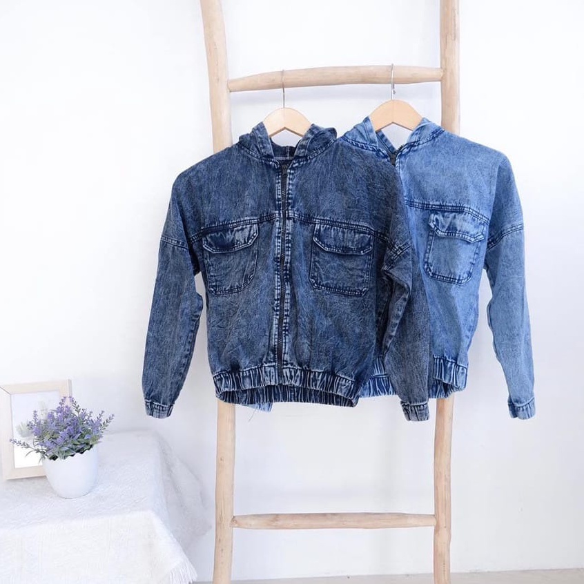 jaket jeans crop girls republic I jaket denim hoodie sandwash I hoodie jacket I jaket jeans oversize wanita-hodie pocky sw biru