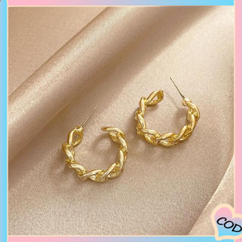 COD❤️ Anting-Anting Retro Fashion Logam Berongga Rantai Stud Earrings Premium Sense Earring-A.one