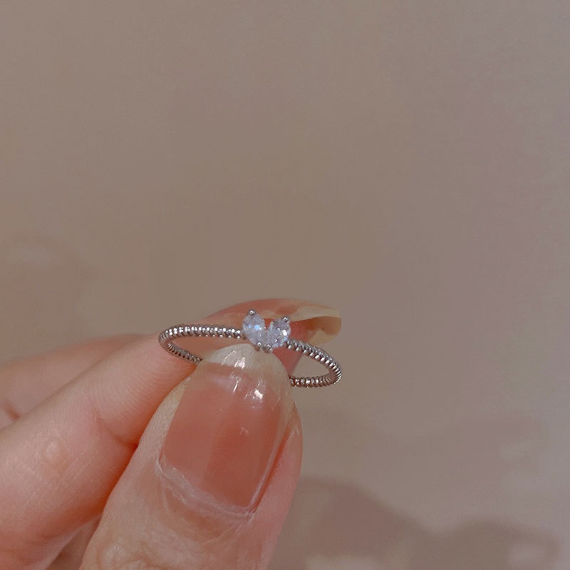 Cincin Kristal Zircon Bentuk Hati Gaya Korea Untuk Wanita