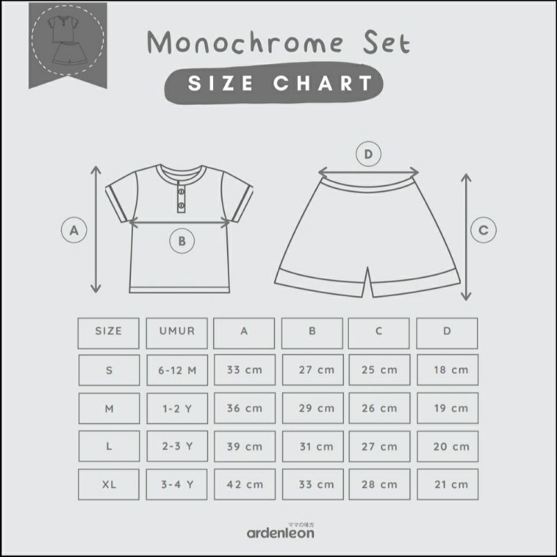 ARDENLEON Monochrome Set 0-4 Tahun / Setelan Pendek ARDENLEON SBC