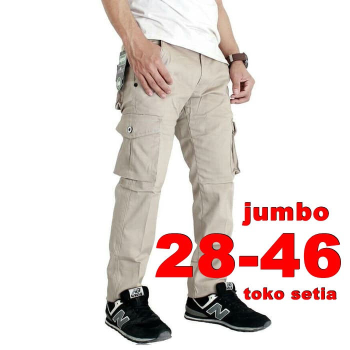 MALMO ORIGINAL celana panjang cargo PDL 28-46 EXTRA JUMBO big size HITAM ABU CREAM COKLAT MOCCA