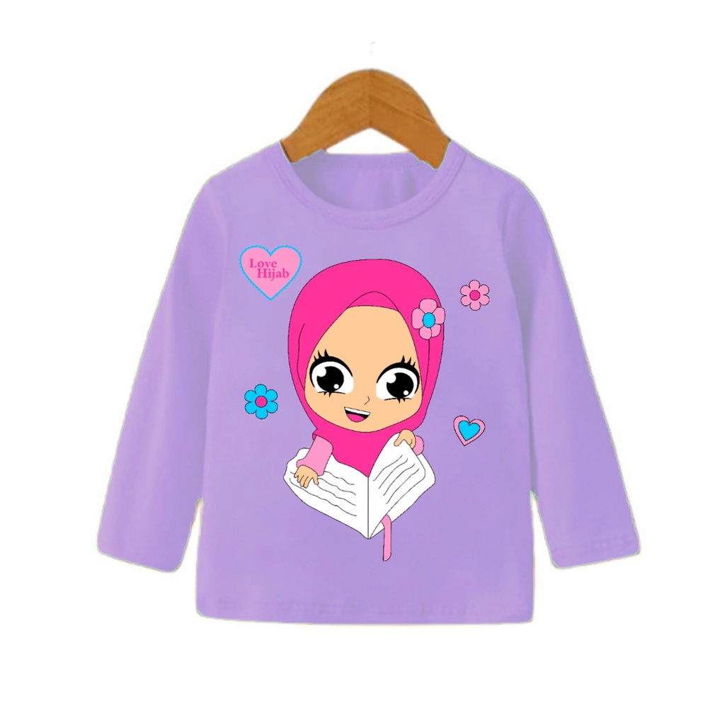 kaos anak perempuan lengan panjang muslimah gambar Hijab sablon real picture kode 002 pjg