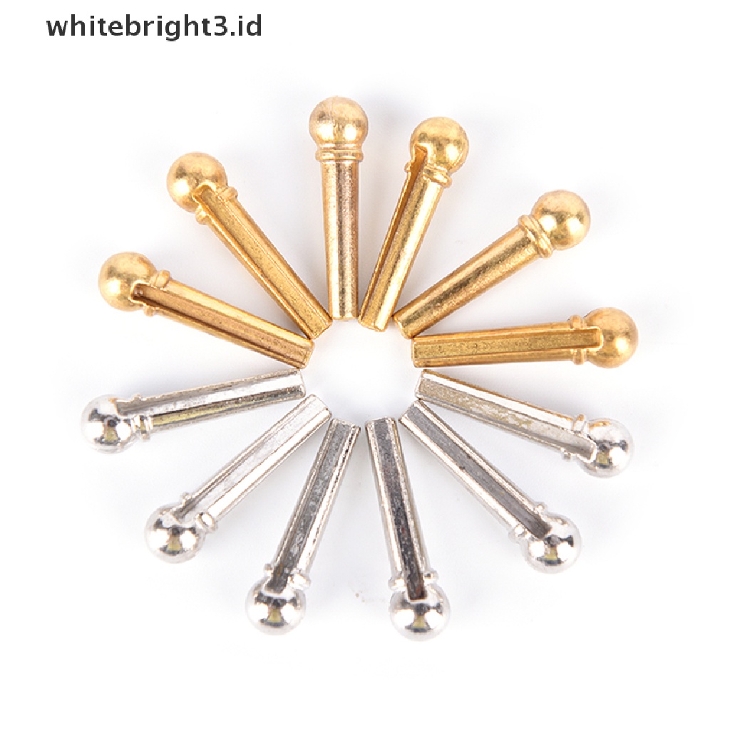 (whitebright3.id) 6pcs Pin Bridge Gitar Akustik Bahan Metal Warna silver / Emas