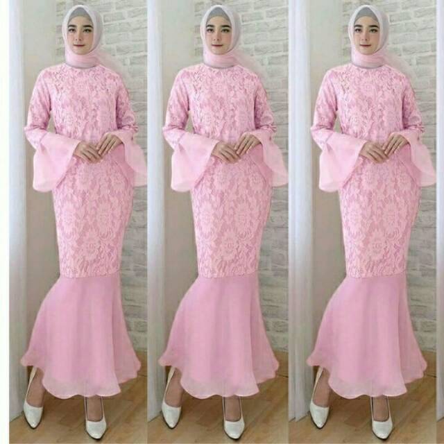 KC- Mermaid maxi / Maxi organdi dress duyung / Maxi dress muslim wanita kekinian / Gamis Duyung brukat Murah