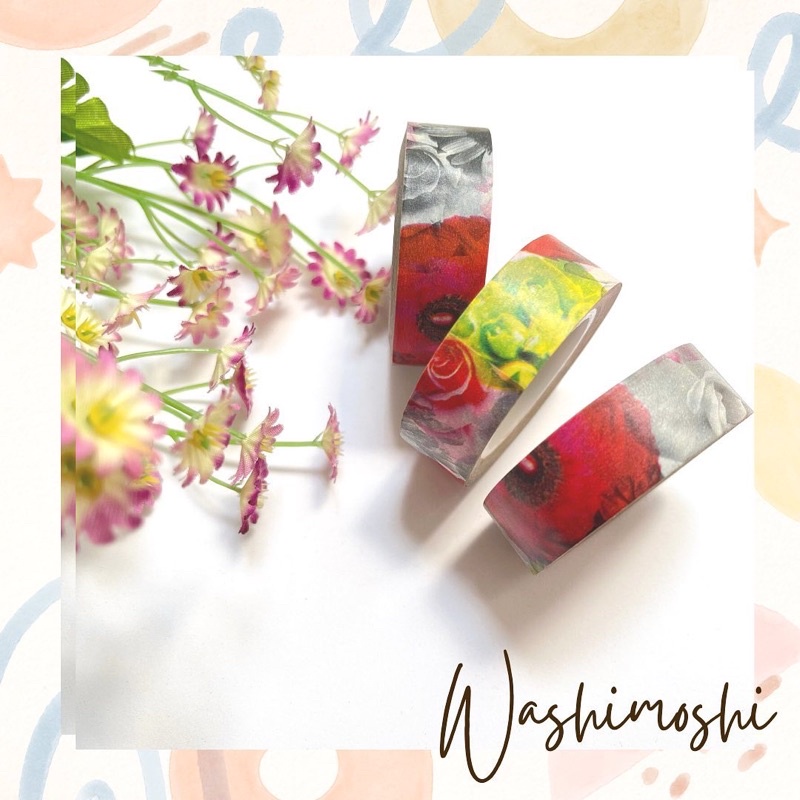 

Washimoshi Masking Washi Tape Black Rose Design (10 meter)